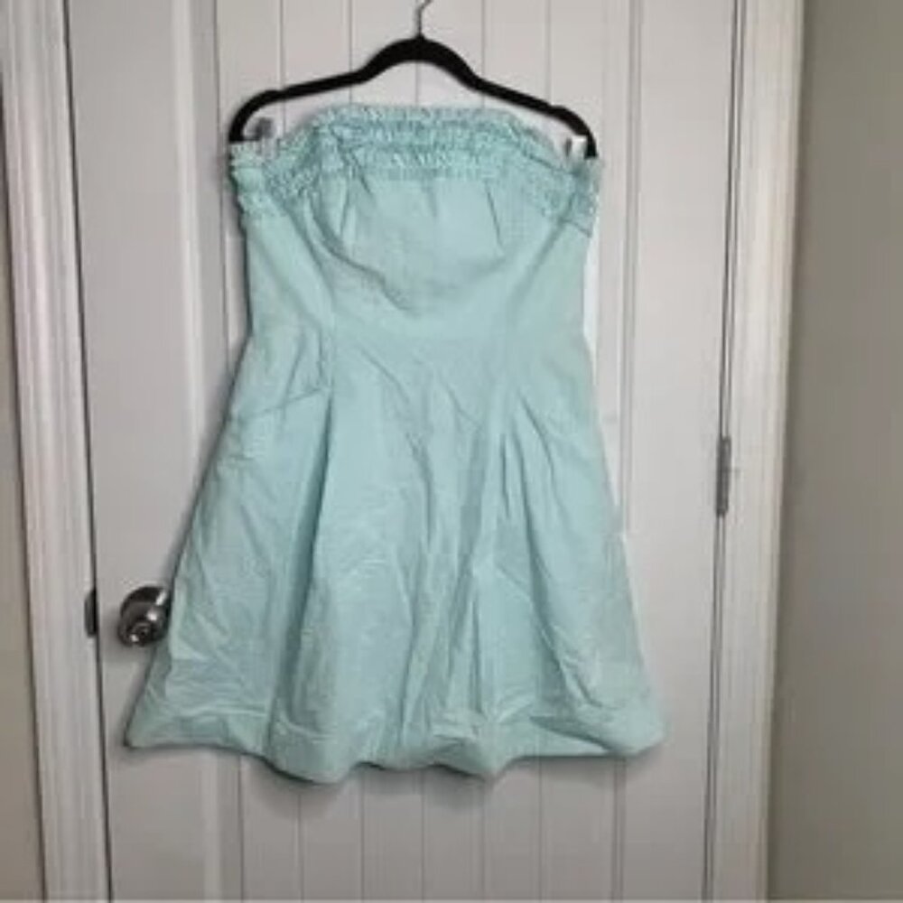 Lilly Pulitzer Ruffle-trim blue seersucker strapless mini dress size 10 sorority